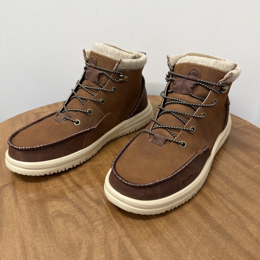 Hey Dude Men's Bradley Classic Tumbled Cognac Brown Size 10 lightweight wool